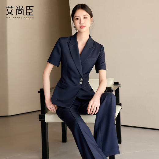 艾尚臣高级感西装套装女夏季短袖商务正装小个子面试职业OL工作服 商品图0
