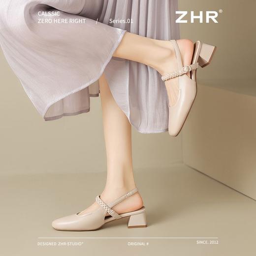 ZHR则则麦穗包头粗跟凉鞋女2025夏法式小香风单鞋一字带玛丽珍鞋 商品图9