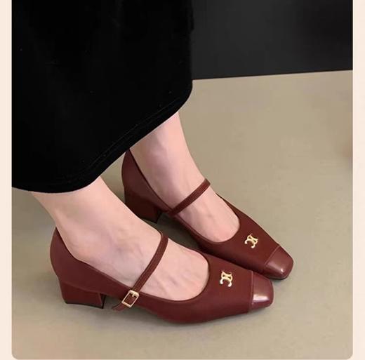 赛赛同款肌理纹玛丽珍方跟法式通勤鞋 商品图10