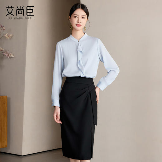 艾尚臣衬衫女春夏蓝色长袖上衣2025新款通勤衬衣女士法式气质小衫 商品图4