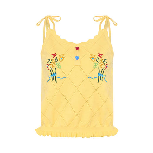 两三事 童谣乐园 2025夏季新款小清新木耳边下摆刺绣吊带针织衫女 商品图4