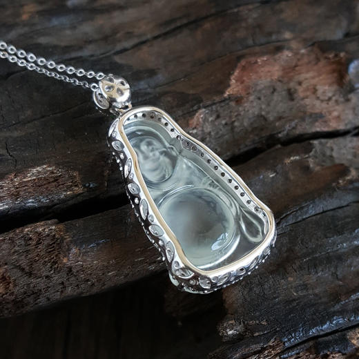 【天然正品】AU750收藏级白金镶钻镶天然细腻高冰种立佛翡翠吊坠项链女士现售价：11800！220325AH43 商品图7