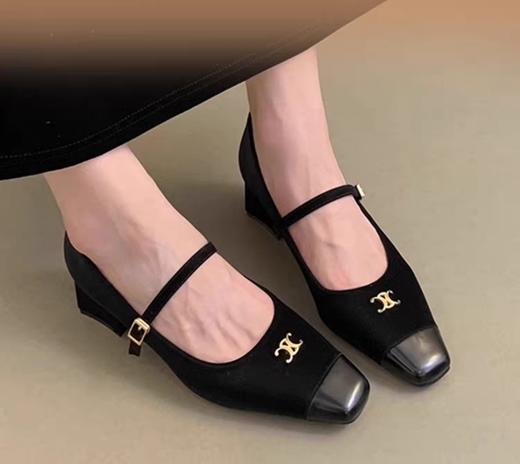 赛赛同款肌理纹玛丽珍方跟法式通勤鞋 商品图2