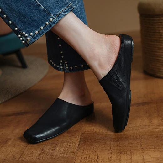 法式包头半拖鞋！2025女款外穿圆头凉鞋一脚蹬复古夏天平底鞋！ 商品图3