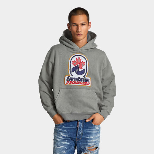 DSQUARED2 男士徽标贴花棉质连帽卫衣 灰色 S74GU0866 S25599 802 商品图2