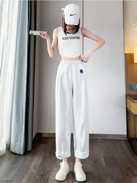 年中清仓-→0020九分卡通松紧腰卷边直筒裤-喜出