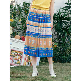 两三事 星瞳折戟 2025夏季新款民族风印花压褶高腰雪纺半身裙长裙