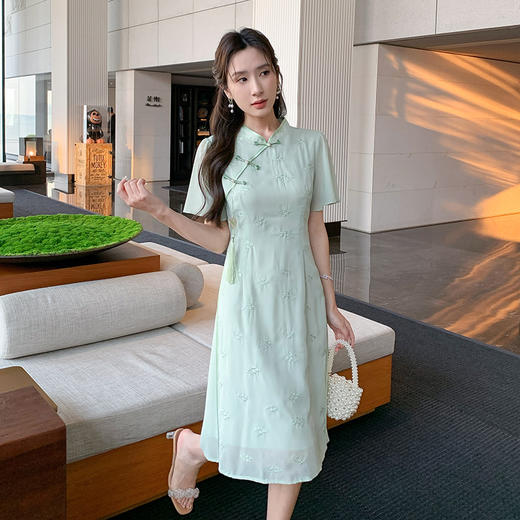 【清仓超15天不保价】奢姿大码女装2025夏季新款胖妹妹气质立领改良旗袍轻奢休闲连衣裙9952890367【1】 商品图1