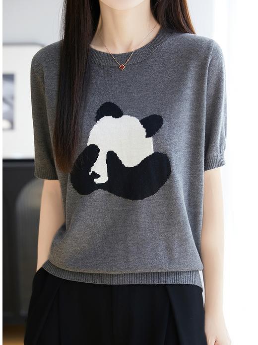天丝莱赛尔针织奶萌熊猫刺绣T恤衫 商品图5