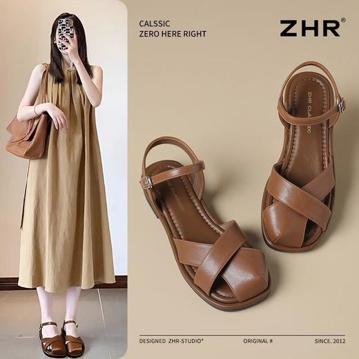 ZHR则则法式罗马风猪笼凉鞋女2025夏新款舒适透气平底半包头凉鞋 商品图1