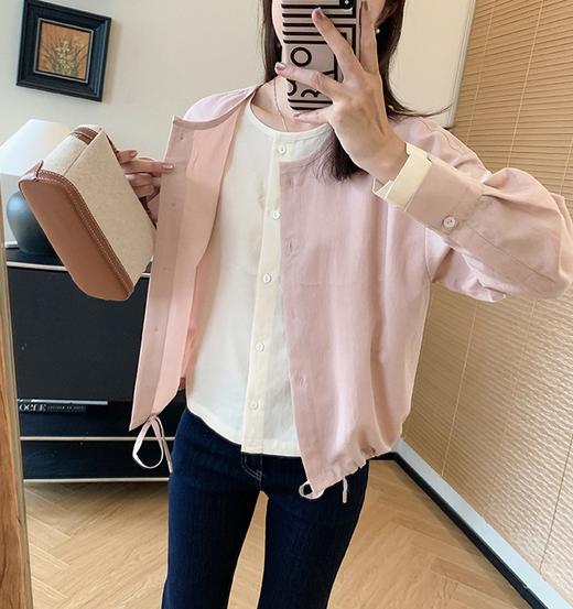 春夏砂洗天丝混纺撞色双门襟假两件宽松休闲外套 商品图9