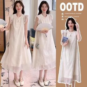 *孕妇装哺乳期夏季新款国风时尚圆领小飞袖宽松显瘦可外穿刺绣连衣裙M-2XL