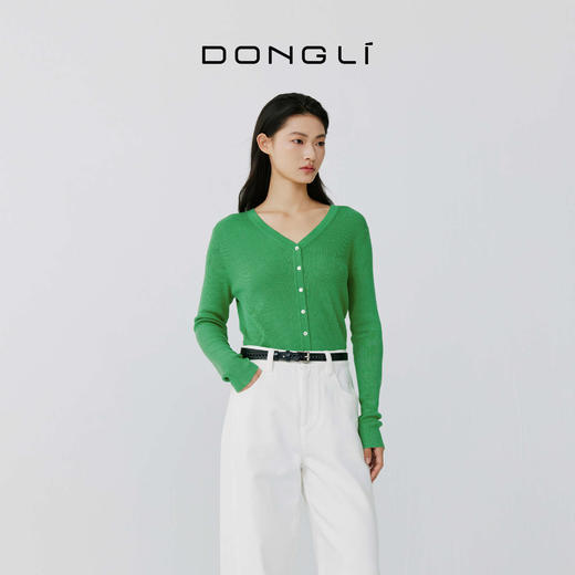 东黎 • 岛屿假日—生机勃勃 桑蚕丝山羊绒女士春夏抽条V开 3015 商品图3