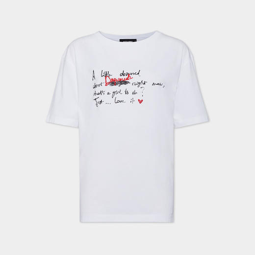 DSQUARED2 女士涂鸦徽标棉质圆领短袖T恤 白色 S72GD0572 D20020 100 商品图0
