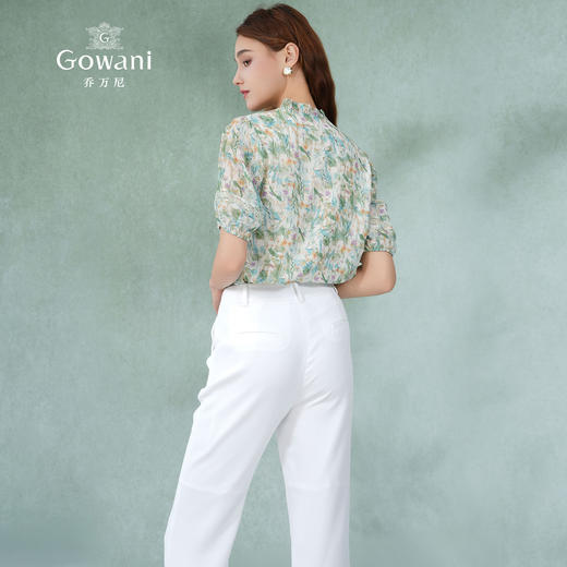 乔万尼短袖衬衫100%真丝桑蚕丝法式压褶设计EM2C835 商品图4