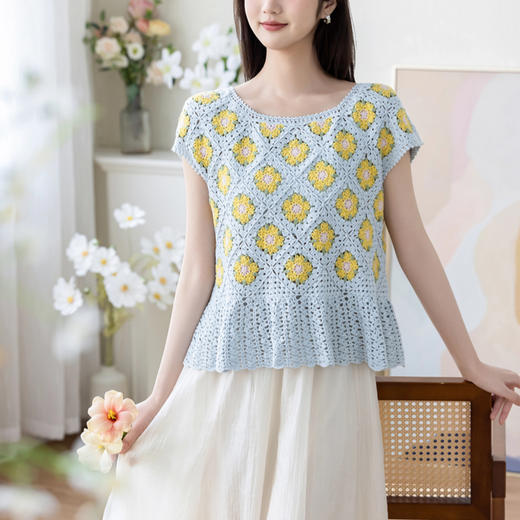 苏苏姐家樱花拼花衣手工DIY编织钩针棉麻衣服毛线团材料包 商品图2