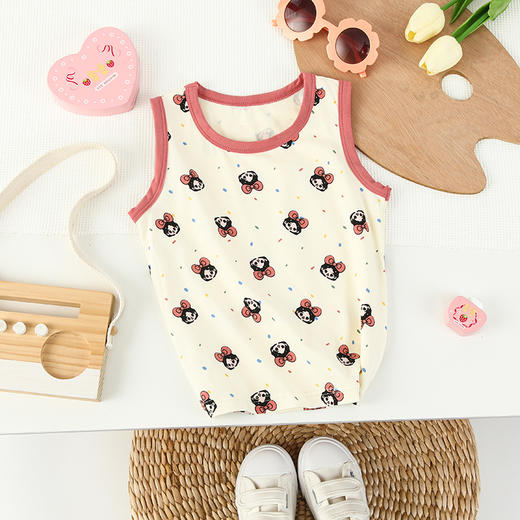 39.9/3件 纯棉莱卡背心A类 夏季薄款卡通印花小孩男女童中小童无袖打底衫 商品图6
