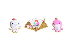 喜洋洋立体浮雕徽章+乐融融立体浮雕徽章+扇形创意会徽徽章