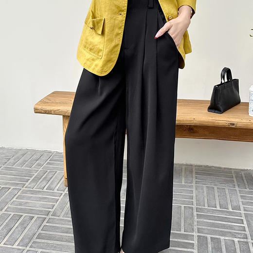 洛诗琳60450夏季新款高腰显瘦空气感西装阔腿直筒裤女1638 商品图1
