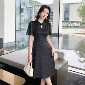 奢姿大码女装2025夏季新中式国风盘扣改良短袖A摆显瘦旗袍连衣裙9952853175