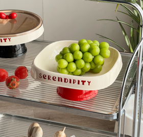 6952方形果盘-奶油白+红底