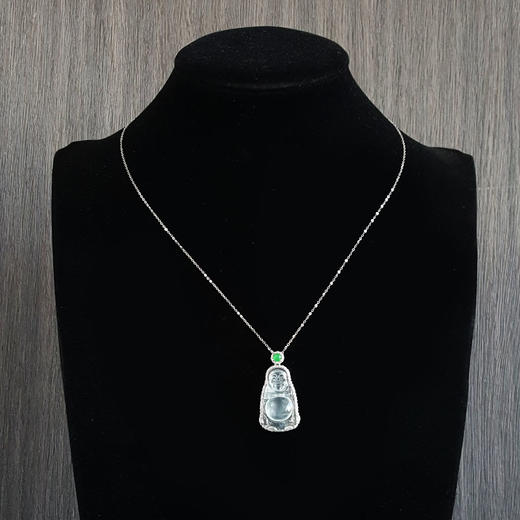 【天然正品】AU750收藏级白金镶钻镶天然细腻高冰种立佛翡翠吊坠项链女士现售价：11800！220325AH43 商品图10