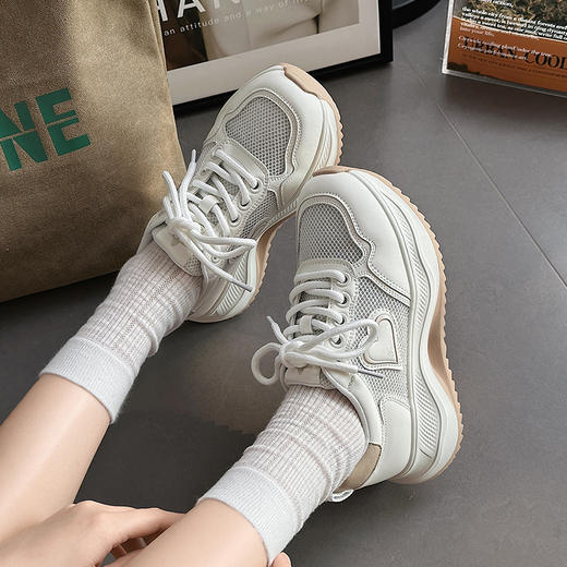 经典鲨2025夏款韩版时尚拼色网状透气平底系带跑步休闲鞋女KW219-529071 商品图2