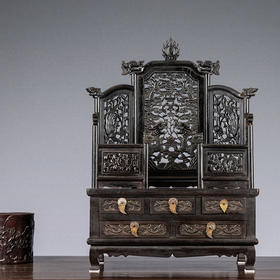 清 紫檀透雕龙凤纹五屏风式镜台