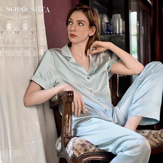 Solo seta重磅22姆米短袖真丝睡衣套装桑蚕丝绸长裤家居服秋冬 商品图2