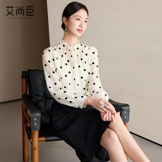 艾尚臣波点衬衫女高级感长袖防晒衬衣通勤气质职业上衣高端衬衣薄 商品图1