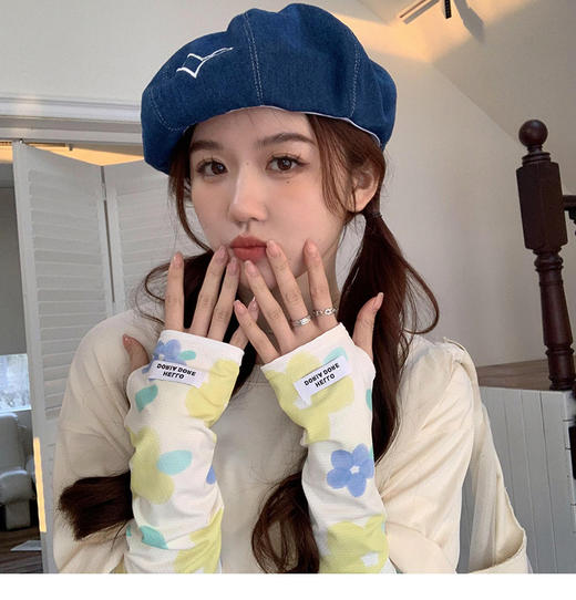 【9.9抢❗️泫雅风防晒冰袖】版型宽松，不勒手臂，轻薄透气！花朵女冰丝袖套夏季新款防晒手套防紫外线宽松遮阳护手袖 商品图6