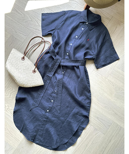 单品包邮现货 THS-限时 RL马球家 亚麻衬衫腰带连衣裙 BL2558 商品图3