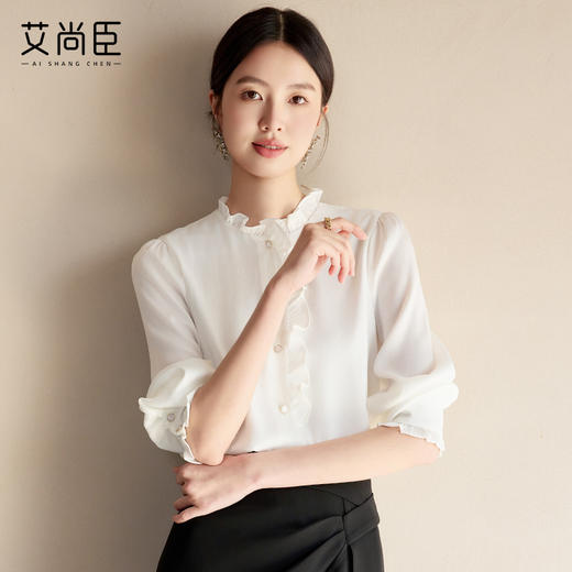 艾尚臣花边领miu系白衬衫女夏季新款气质女士衬衣高级感漂亮上衣 商品图2