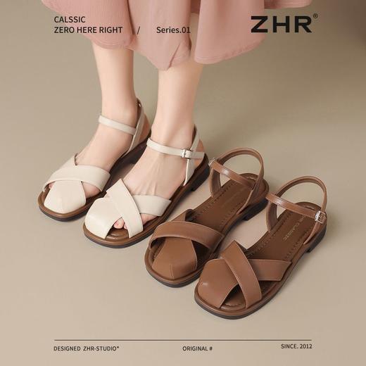 ZHR则则法式罗马风猪笼凉鞋女2025夏新款舒适透气平底半包头凉鞋 商品图3