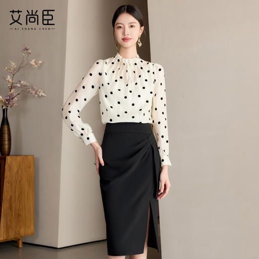 艾尚臣波点衬衫女高级感长袖防晒衬衣通勤气质职业上衣高端衬衣薄 商品图4