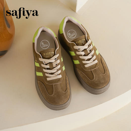 预售7天|Safiya/索菲娅2025学院风厚底百搭拼色复古休闲增高德训鞋SFD1112098 商品图6