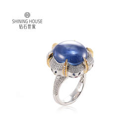 【星光蓝宝石戒指】钻石世家 18K金星光蓝宝石镶钻戒指 高级设计珠宝系列 每一颗宝石都是大自然的宝物 深邃浓郁的幽兰光芒 丝绒静谧的高雅之美