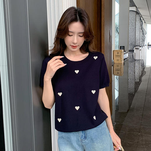 奢姿大码女装2025夏季减龄心形图案百搭针织衫胖妹妹时尚简约上衣9652621752 商品图1