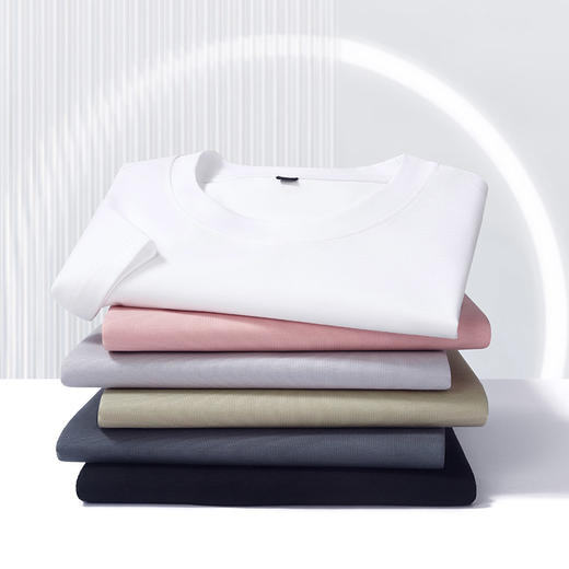 【含莱赛尔】罗蒙夏季凉感舒适男女款圆领t恤简约纯色丝光棉短袖t恤男百搭短袖 商品图6