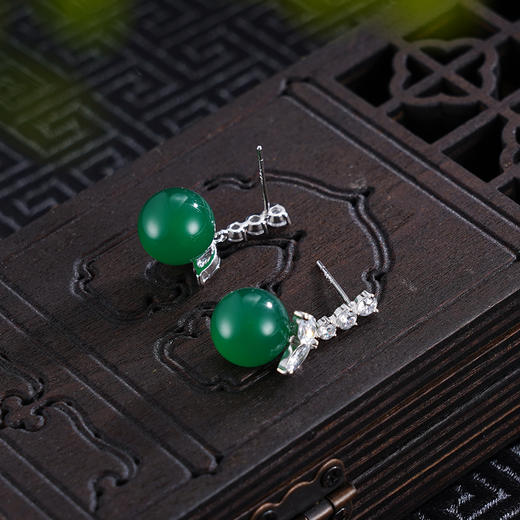 子佩集S925银【绿叶芳华】耳钉【YEH-2126】纯银绿玉髓扣环耳圈2503 商品图3