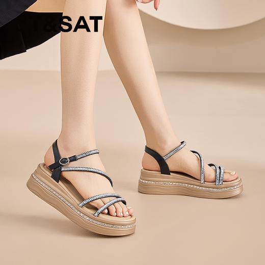 【闪钻镶边】星期六时髦引力细条带厚底凉鞋SSD2115EJ5 商品图3