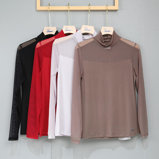 四季女士修身百搭网纱乳肤长袖保暖时尚打底衫LE16413 LE16415 商品图1