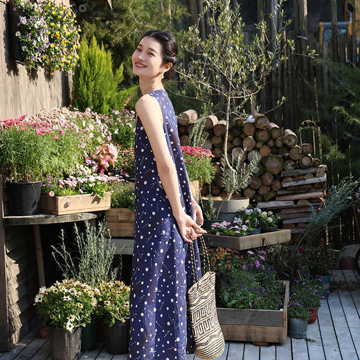 绽放旅行女装242朵/流星裙双支数亚麻底布星空印花无袖背心长裙 商品图2