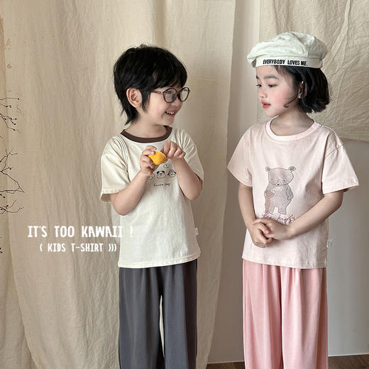 【59元2件】面包兔儿童柔感新疆冰瓷棉短袖  甜美卡通印花纯棉短袖T恤 商品图1