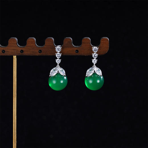 子佩集S925银【绿叶芳华】耳钉【YEH-2126】纯银绿玉髓扣环耳圈2503 商品图1