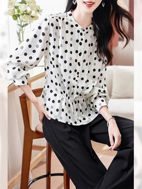 真丝印花衬衫，收腰衬衣桑蚕丝小衫AS-0571