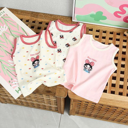 39.9/3件 纯棉莱卡背心A类 夏季薄款卡通印花小孩男女童中小童无袖打底衫 商品图2