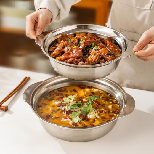 摩登主妇304不锈钢碗酸菜鱼大盆碗家用汤盆水煮鱼火锅盆双耳汤碗 商品图0