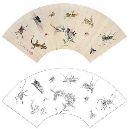 梁若珠花鸟工笔画白描底稿《工笔草虫》临摹勾线高清打印画稿CL16 商品图0