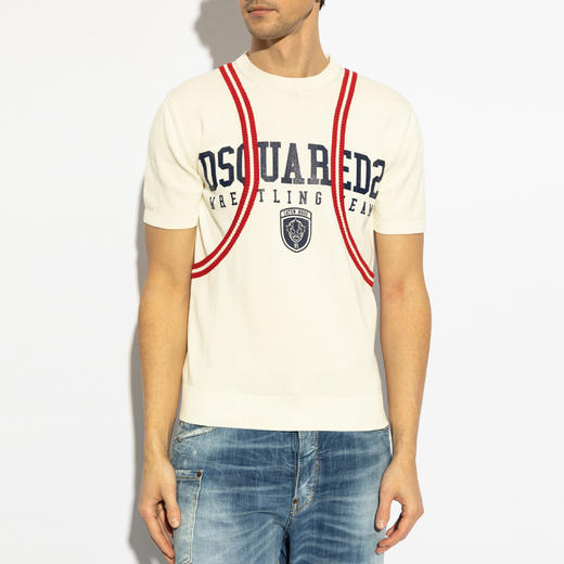 DSQUARED2 男士字母徽印花棉质圆领短袖T恤 白色 S71HA1358 D13116 962 商品图1